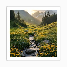 Yellow Flowers In The Mountains Art Print