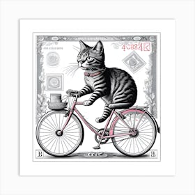 Cat On Bike Vintage Art Series Art Print