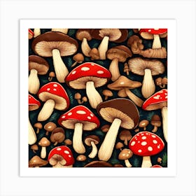 Seamless Pattern With Mushrooms 1 Art Print