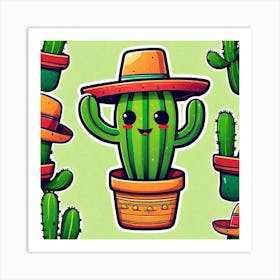 Mexico Cactus With Mexican Hat Sticker 2d Cute Fantasy Dreamy Vector Illustration 2d Flat Cen (22) Art Print