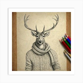 Deer In Sweater 4 Art Print