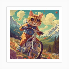 Cat Riding A Bike Art Print