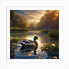 Duck In A Lake Art Print