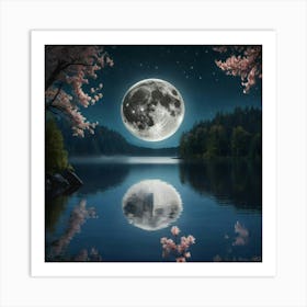 Full Moon Reflected In Water Art Print