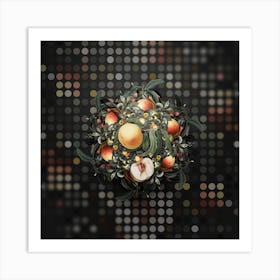 Vintage Duracina Peach Fruit Wreath on Dot Bokeh Pattern n.0187 Art Print