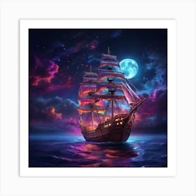 Ship In The Sea At Night 1 Art Print