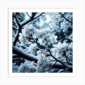 Cherry Blossoms In The Snow Art Print