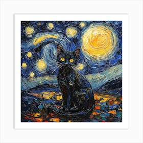 Black Cat At Starry Night Poster