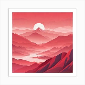 Misty mountains background in red tone 49 Art Print