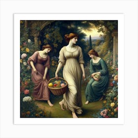 Three Women In A Garden Art Print