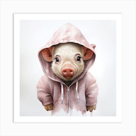 Watercolour Cartoon Pig In A Hoodie 1 Art Print