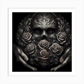 Skull With Roses Art Print