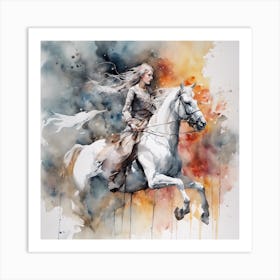 Woman Riding A Horse #1 Art Print Art Print