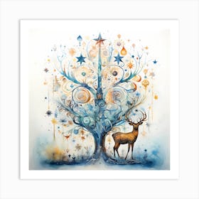 Holly Harmony: Christmas Deer in Fluid Splendor Art Print