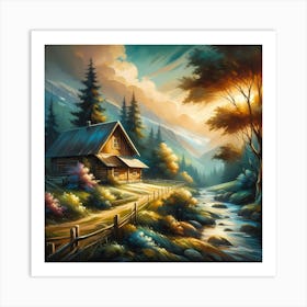 Cabin In The Mountains 1 Art Print