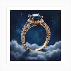 Black Diamond Ring, Watercolor, Dramatic Night Sky 1 Art Print