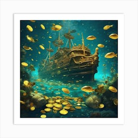 Underwater Pirate Ship With Gold Coins Art Print