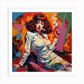 Lady In White Smoking A Cigarette Art Print