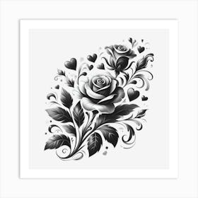 Roses And Leaves Art Print