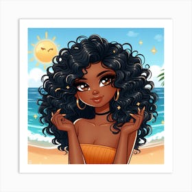 Cartoon Girl With Curly Hair 3 Art Print