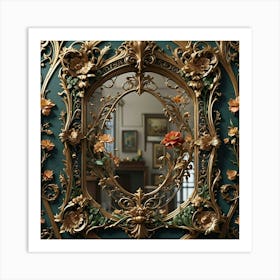 Mirror With Flowers Art Print