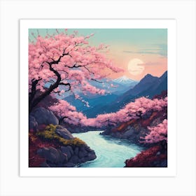 Japanese Sakura In Mountain 12 Art Print