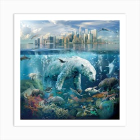 Polar Bear In The Ocean Art Print