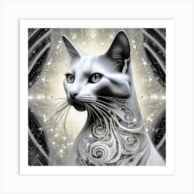 Silver And White Cat Art Print