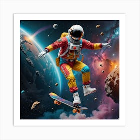 Astronaut Skateboarding In Space 2 Art Print