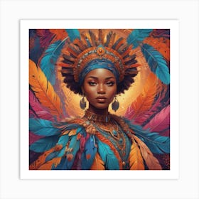 African Woman With Feathers Art Print