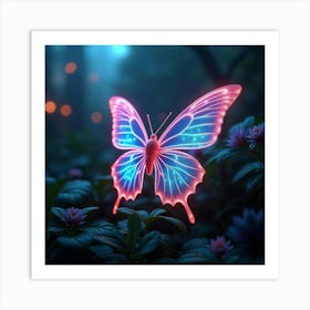 A Futuristic Butterfly With Translucent Wings Of Shimmering, Neon Light In A Cyberpunk Garden Art Print