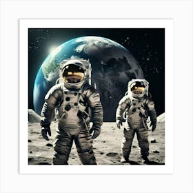 Two Astronauts On The Moon Art Print