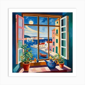 Matisse Inspired Harbor View From A Window Art Print