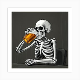 Skeleton drinking beer 1 Art Print