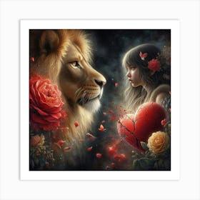 Lion And Girl 2 Art Print