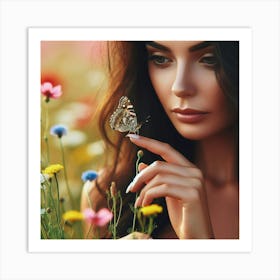 Beautiful Woman With A Butterfly Art Print