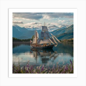 Sailing Ship In The Mountains 2 Art Print