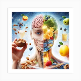 Human Body And Brain With Fruits And Nuts Art Print