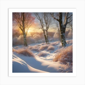 A Covering of Snow in the Winter Woodland Garden Art Print