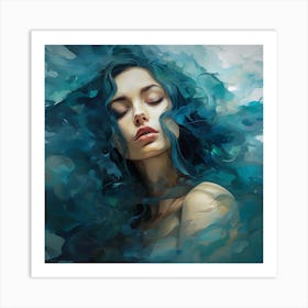 Girl With Blue Hair Art Print