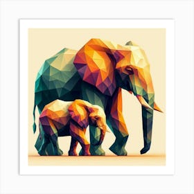 Low Poly Elephants Art Print