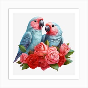 Parrots And Roses 13 Art Print