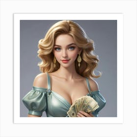 Beautiful Woman With Money 2 Art Print