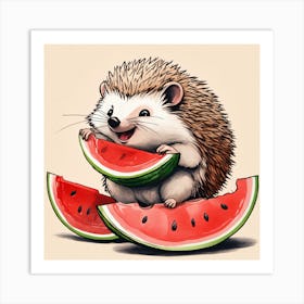 Hedgehog Eating Watermelon 1 Art Print