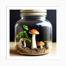 Cute terrarium with a little mushroom Art Print