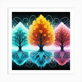 Three Colorful Trees in neon colors 19 Art Print