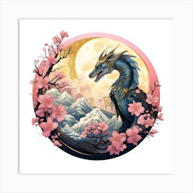 Dragon In Cherry Blossoms Art Print