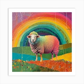 Rainbow Sheep Mixed Media Collage Art Print