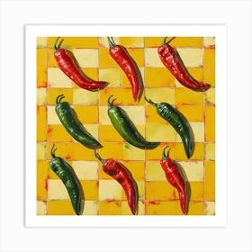 Chilli Peppers Yellow Checkerboard 3 Art Print