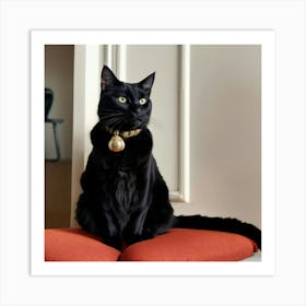 A Photo Of A Black Cat Sitting On A White Chair 2 Art Print